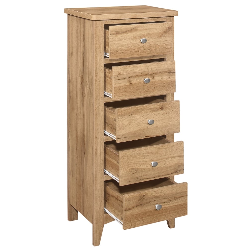 Hampstead 5 Drawer Tall Wooden Chest of Drawers Close-Up