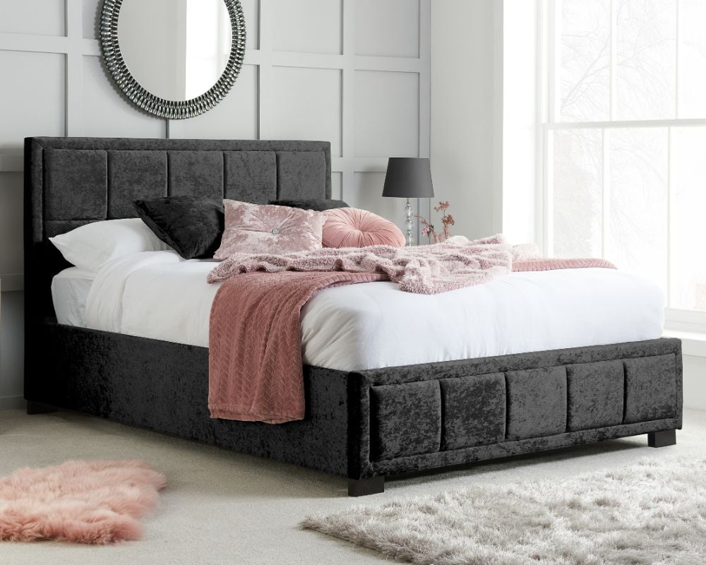 Hannover Black Velvet Fabric Bed Front Image