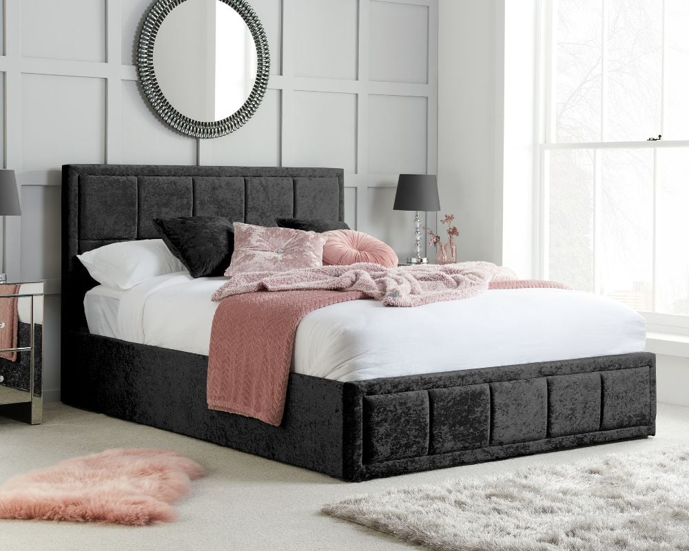 Hannover Black Velvet Ottoman Bed Side Image