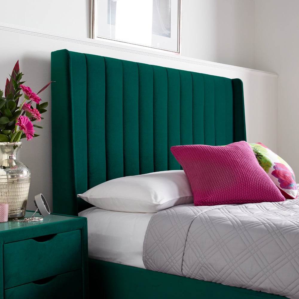Harper Green Velvet Ottoman Bed Storage Close Up