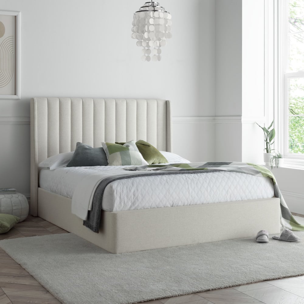 Harper Natural Fabric Ottoman Bed Full Image