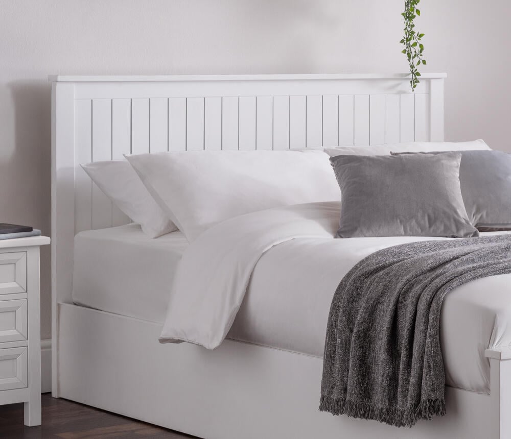 Maine White Ottoman Storage Bed Headboard Close-Up