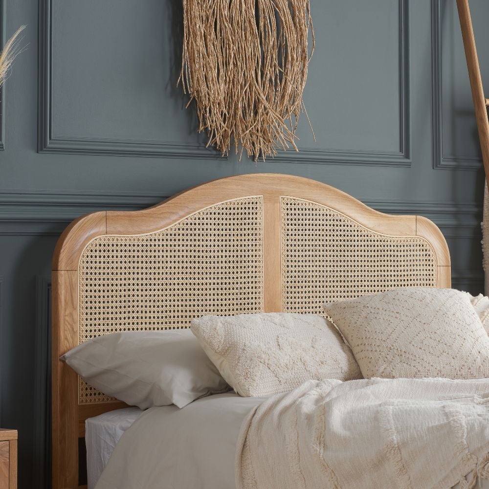 Leonie Oak Rattan Bed Headboard Close-Up