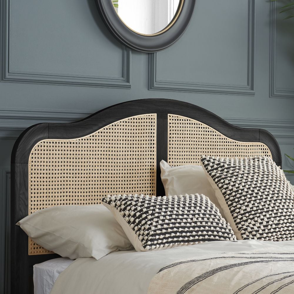 Leonie Black Rattan Bed Headboard Close-Up