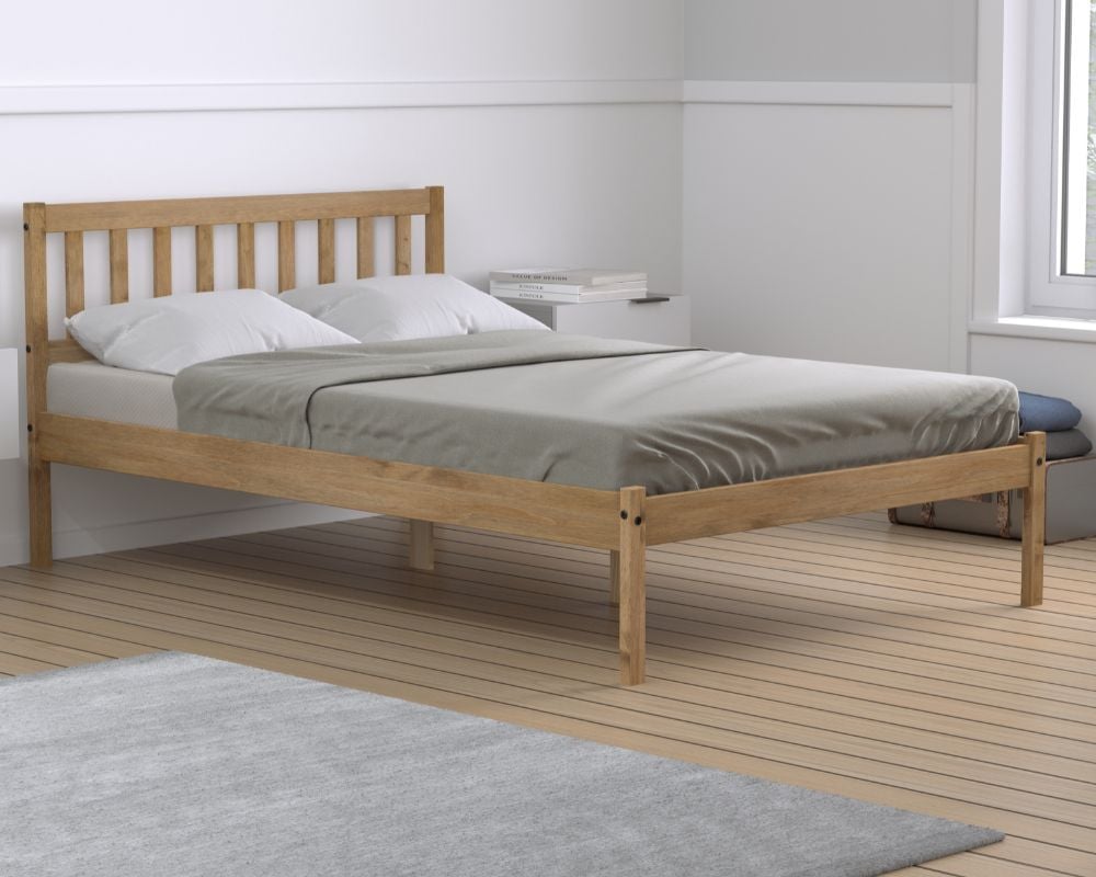 Lisbon Waxed Pine Wooden Bed Full Image