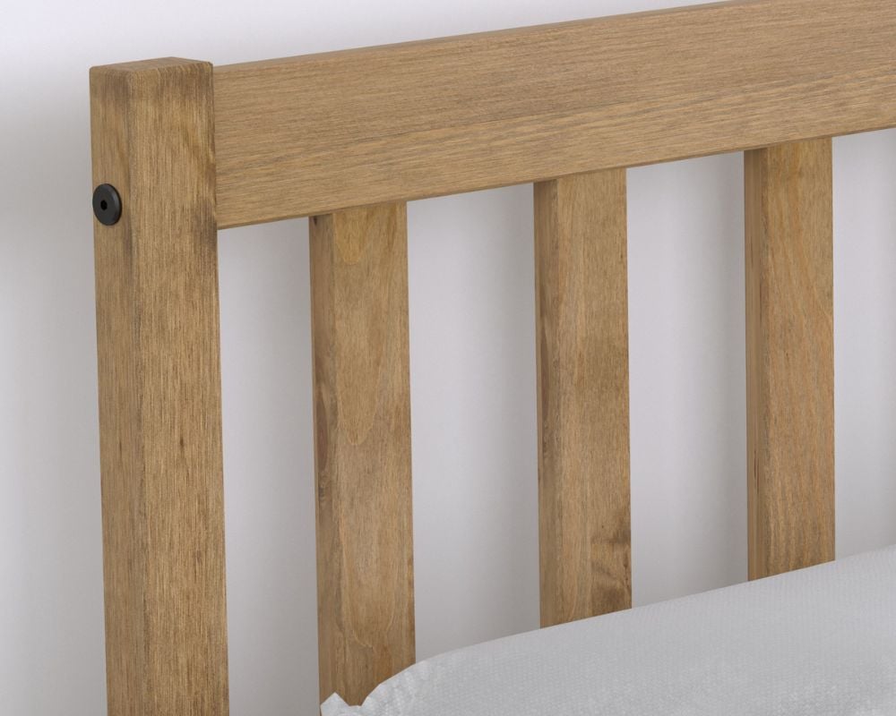 Lisbon Waxed Pine Wooden Bed Headboard Close Up