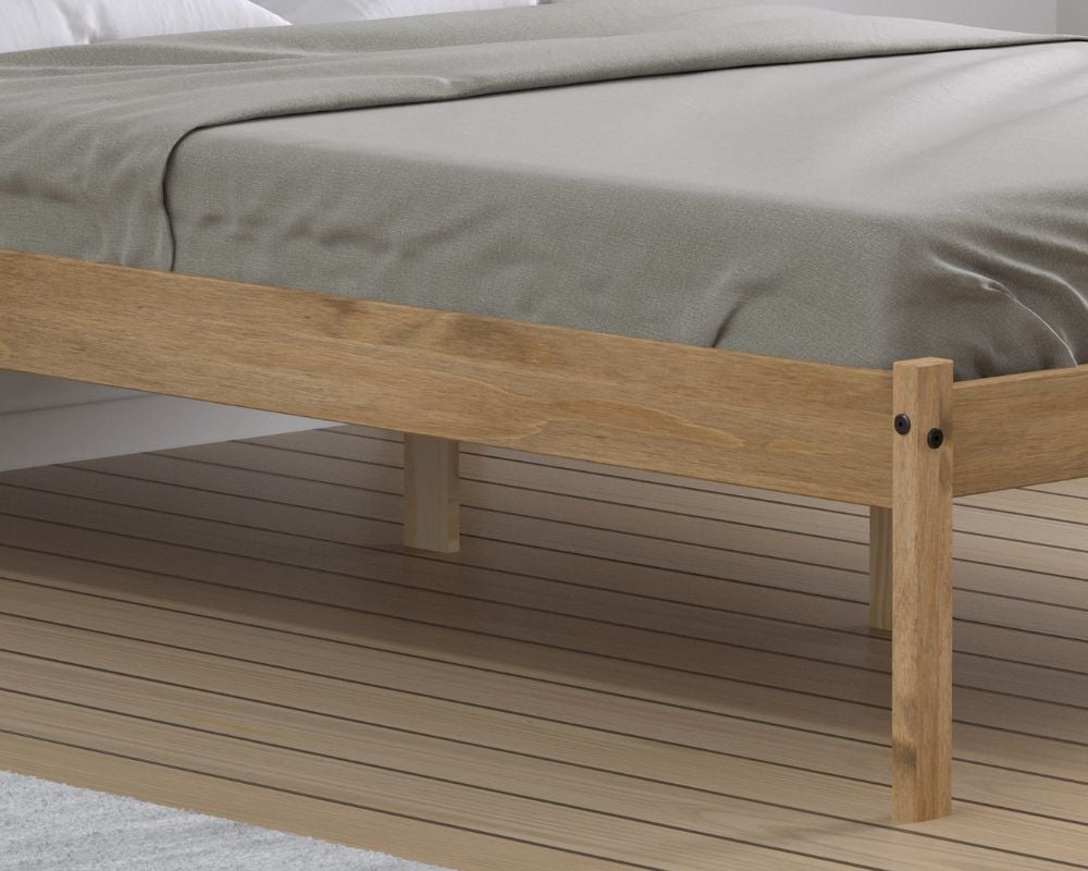Lisbon Waxed Pine Wooden Bed Slatted Base Close Up