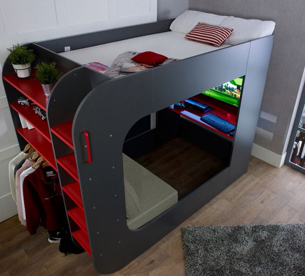Happy Beds PodBed Grey And Red High Sleeper With Sofa Top View