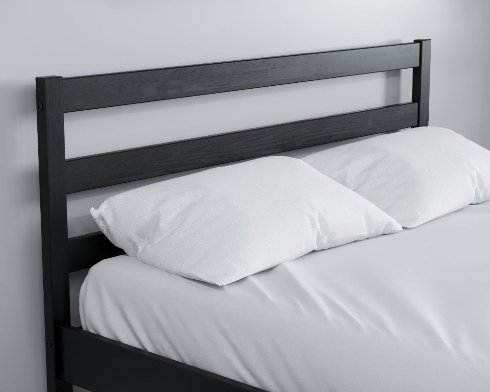 Luka Black Wooden Bed Headboard Close Up