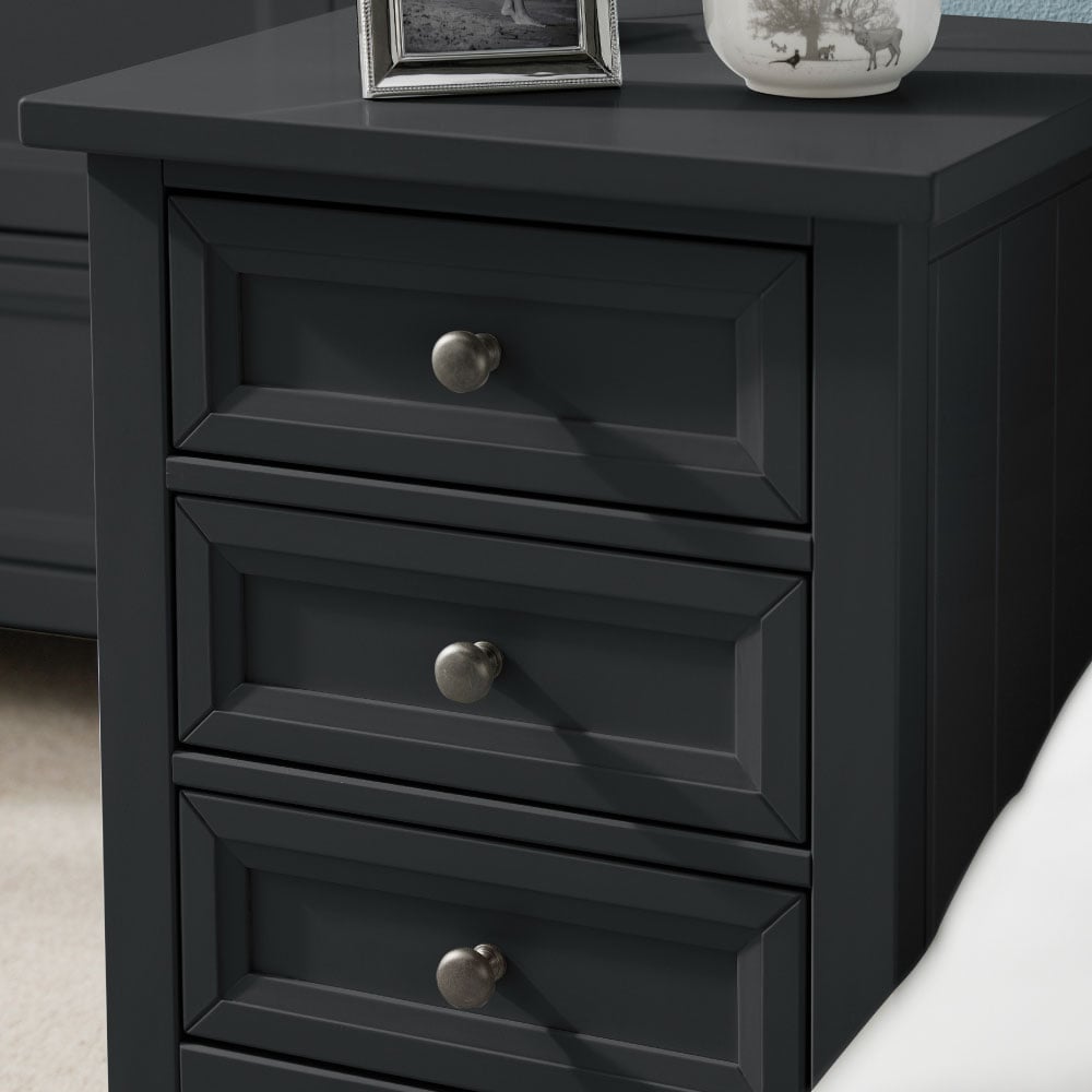 Maine Anthracite Wooden 3 Drawer Bedside Table Drawers Close-Up