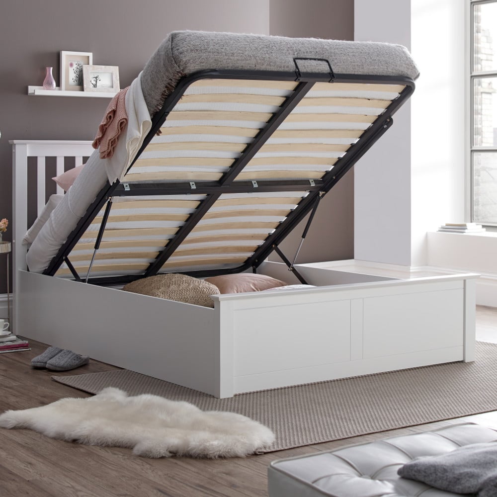 Happy Beds Malmo White Wooden Ottoman Bed
