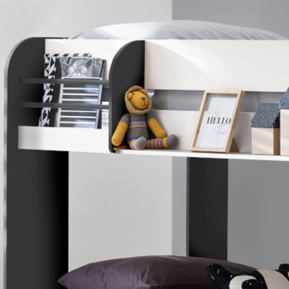 Mars Grey and White Wooden Bunk Bed with Trundle Storage