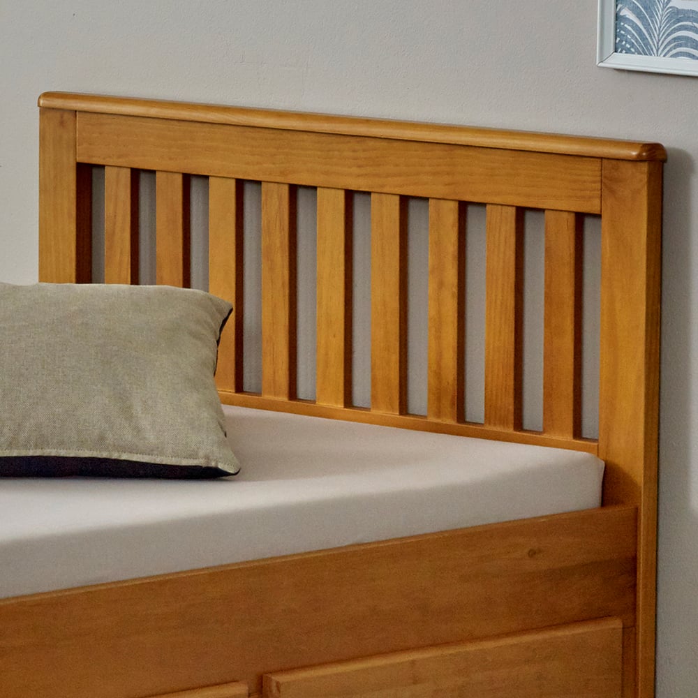 Mission Honey Pine Wooden Storage Bed Headboard Close-Up