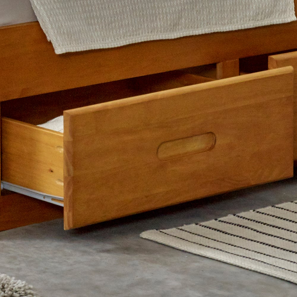 Mission Honey Pine Wooden Storage Bed Drawers Close-Up