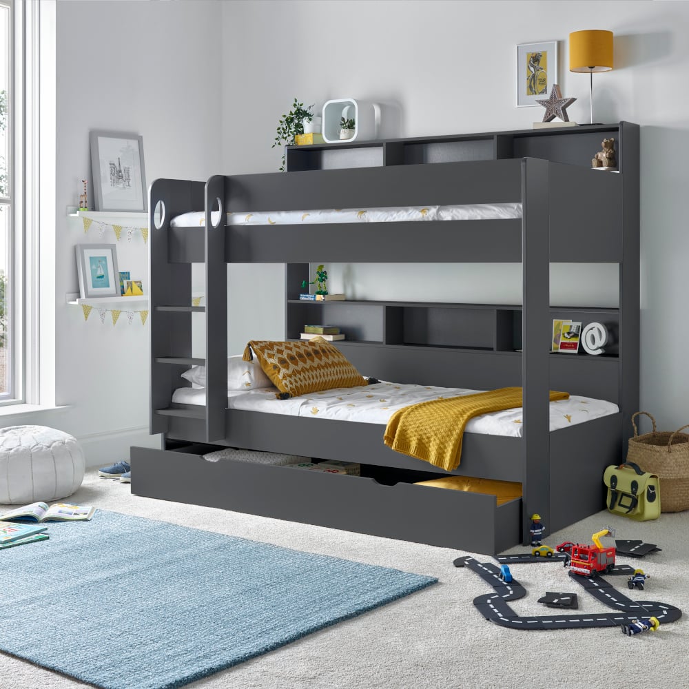 Oliver Onyx Grey Wooden Storage Bunk Bed Bottom Bunk