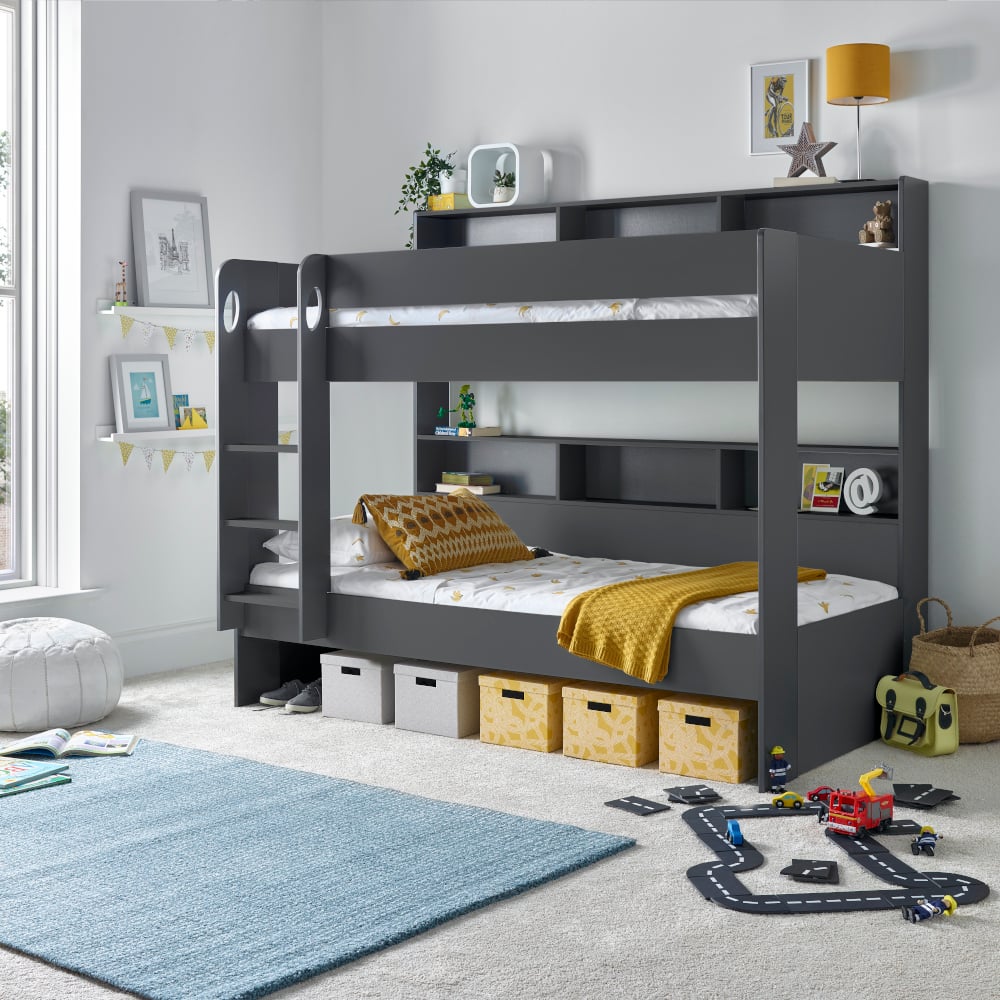 Oliver Onyx Grey Wooden Storage Bunk Bed Bottom Bunk