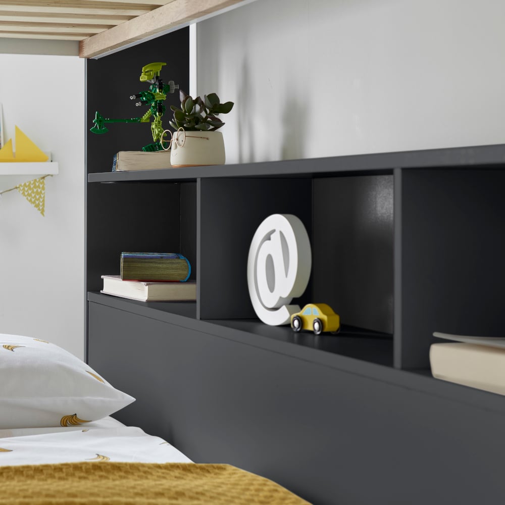 Oliver Onyx Grey Wooden Storage Bunk Bed Shelves