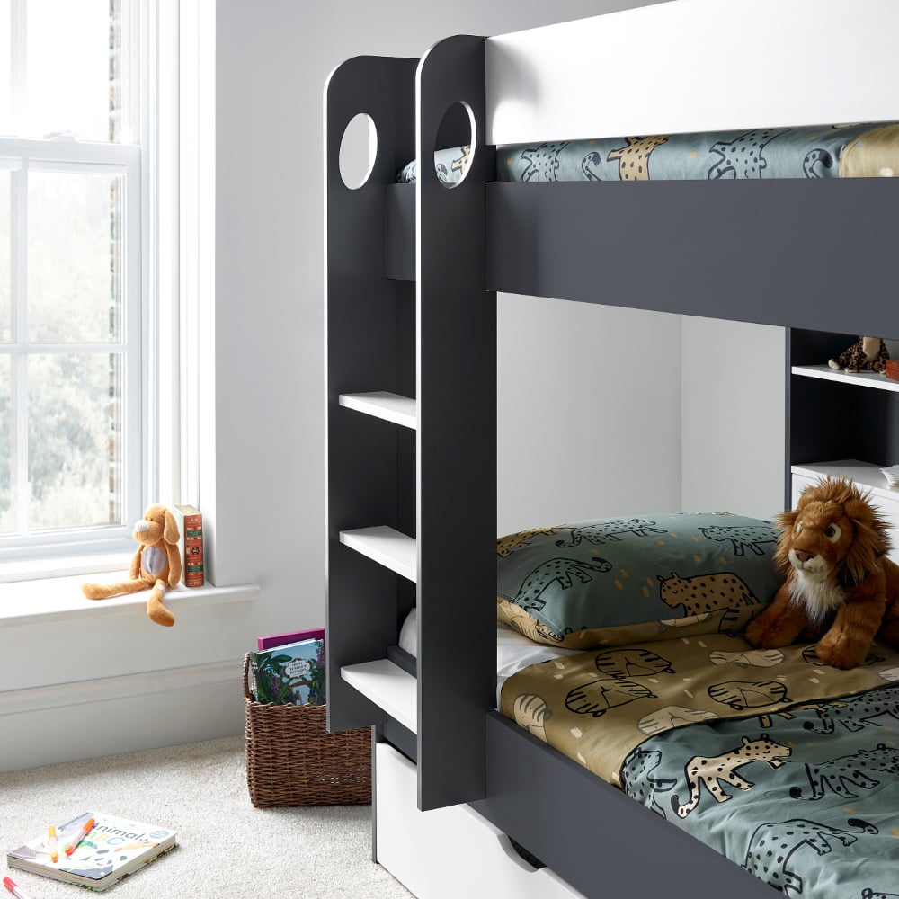Oliver Anthracite Grey Wooden Storage Bunk Bed Shelves