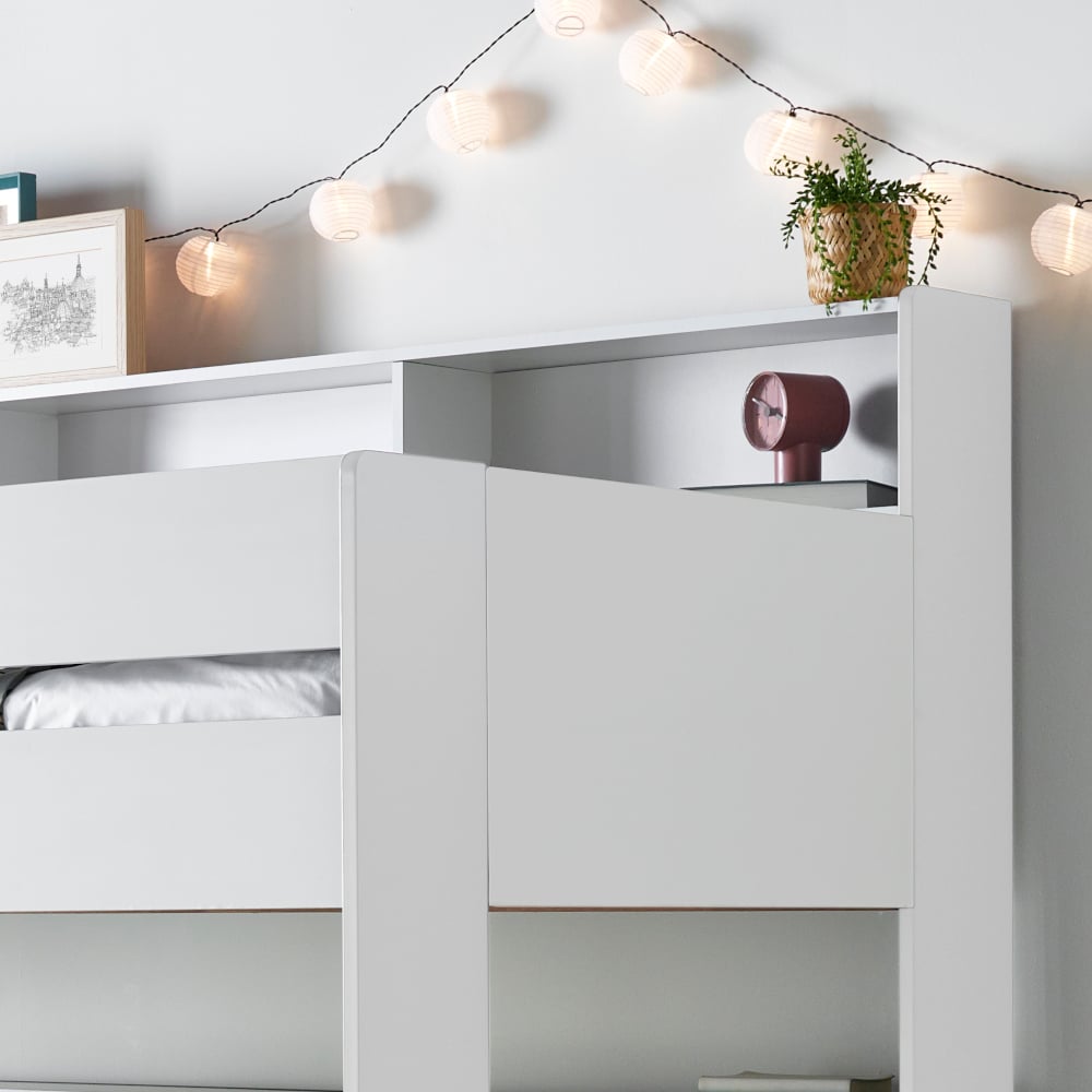 Oliver White Wooden Storage Bunk Bed Shelves