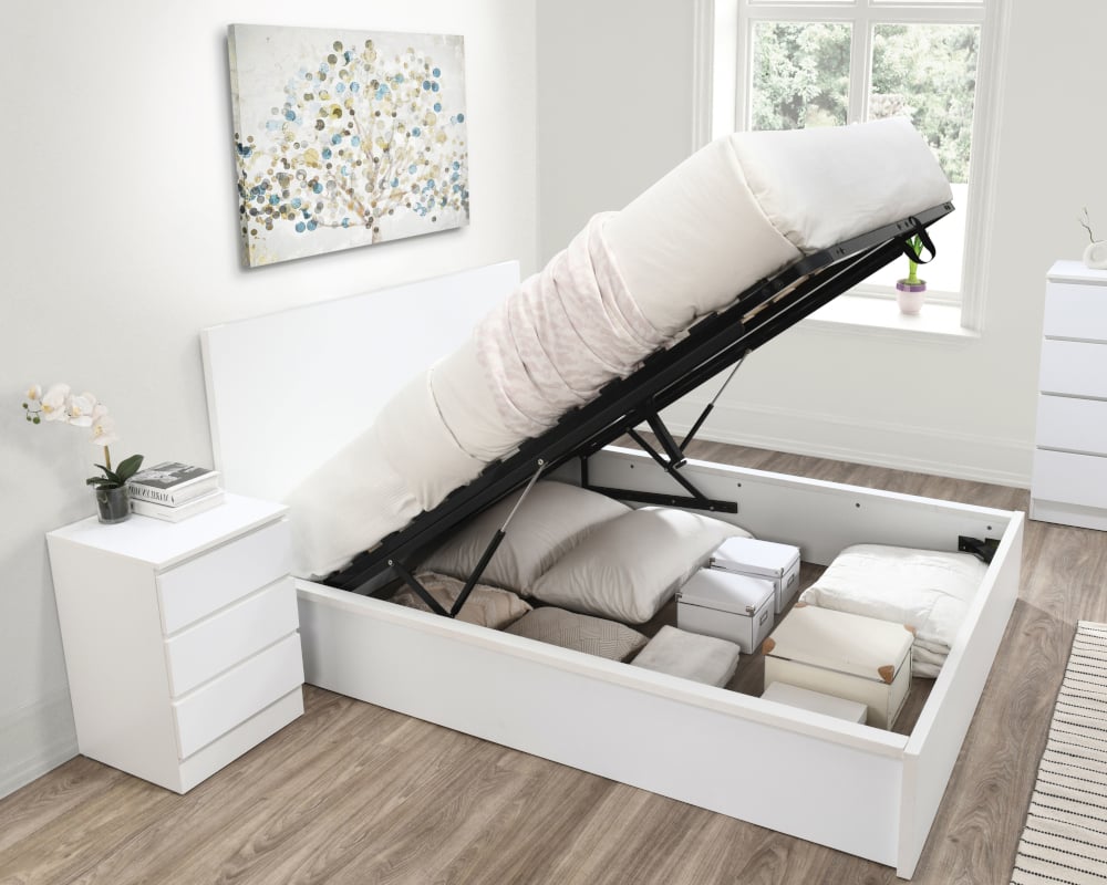 Oslo White Wooden Ottoman Storage Bed