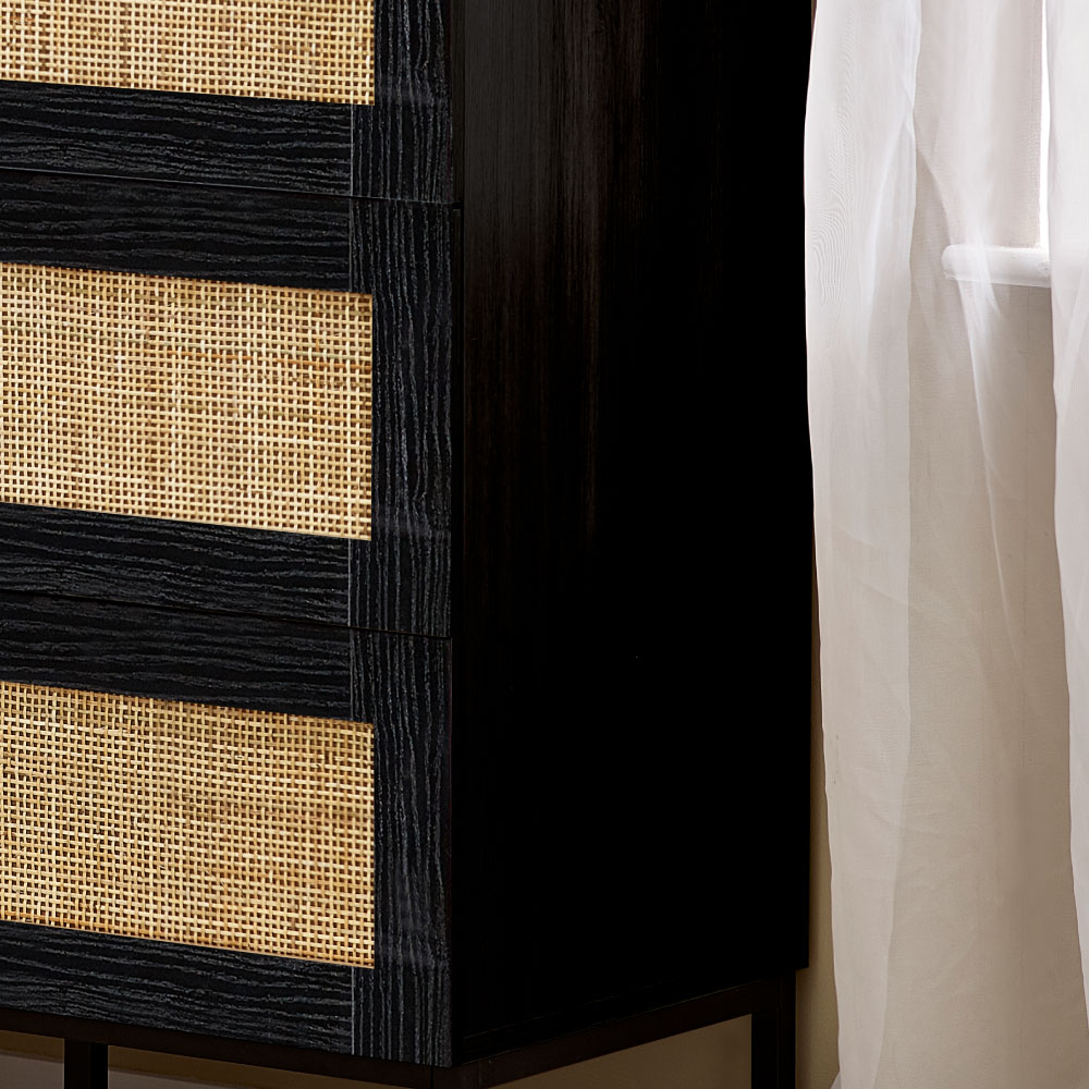 Padstow Black and Rattan -Drawer Chest