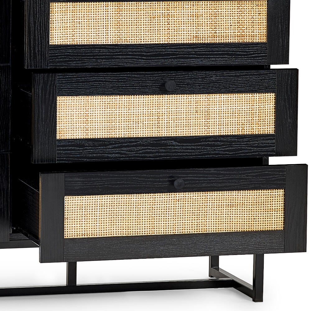 Padstow Black and Rattan -Drawer Chest