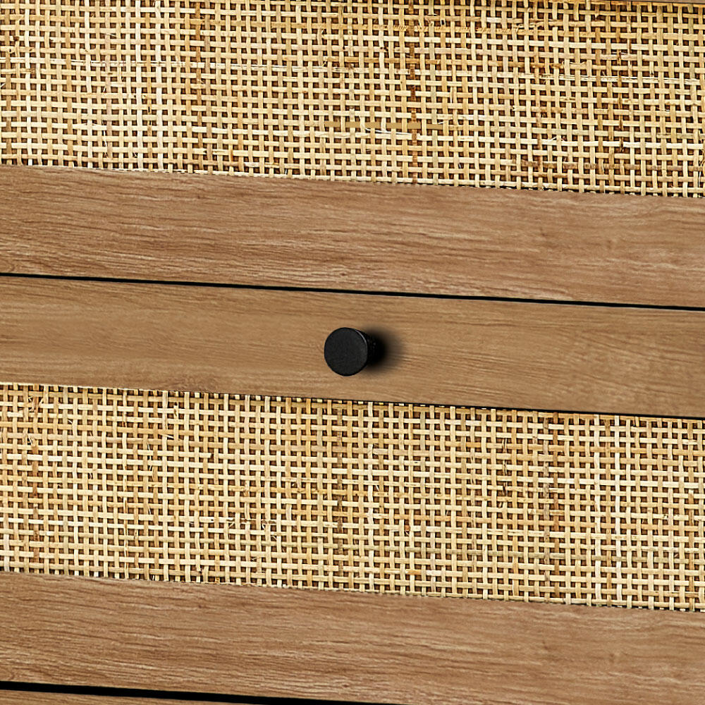 Padstow Oak and Rattan 6 Drawer Chest Drawers Close-Up