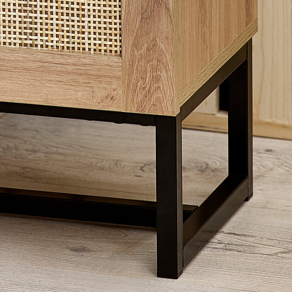 Padstow Oak and Rattan 2 Drawer Bedside Table Rattan Close-Up