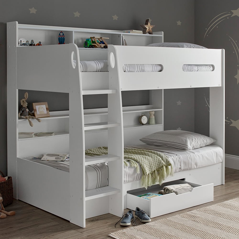 Polaris White Wooden Storage Bunk Bed Image