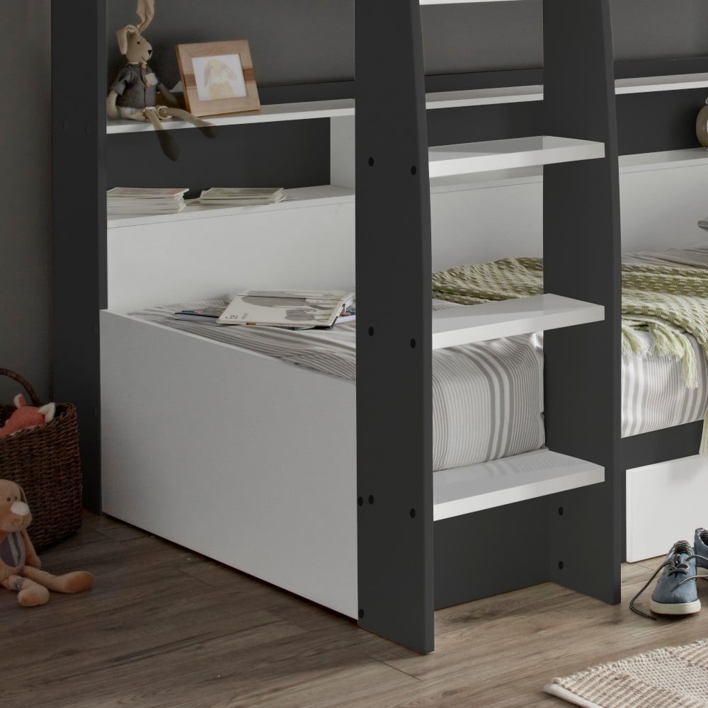 Polaris Grey and White Wooden Storage Bunk Bed Image
