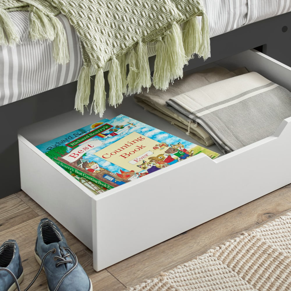 Polaris Grey and White Bunk Bed Drawer Close-Up