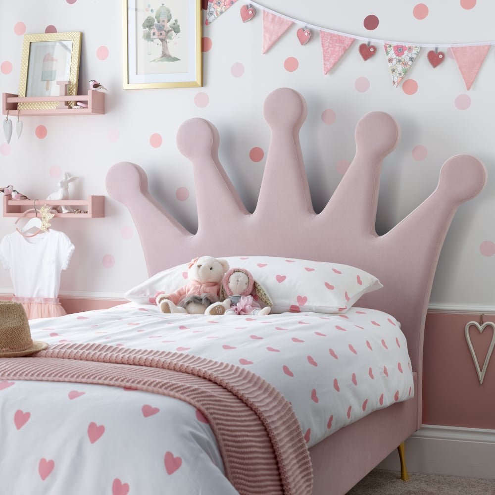 Princess Pink Velvet Kids’ Bed Headboard Close-Up