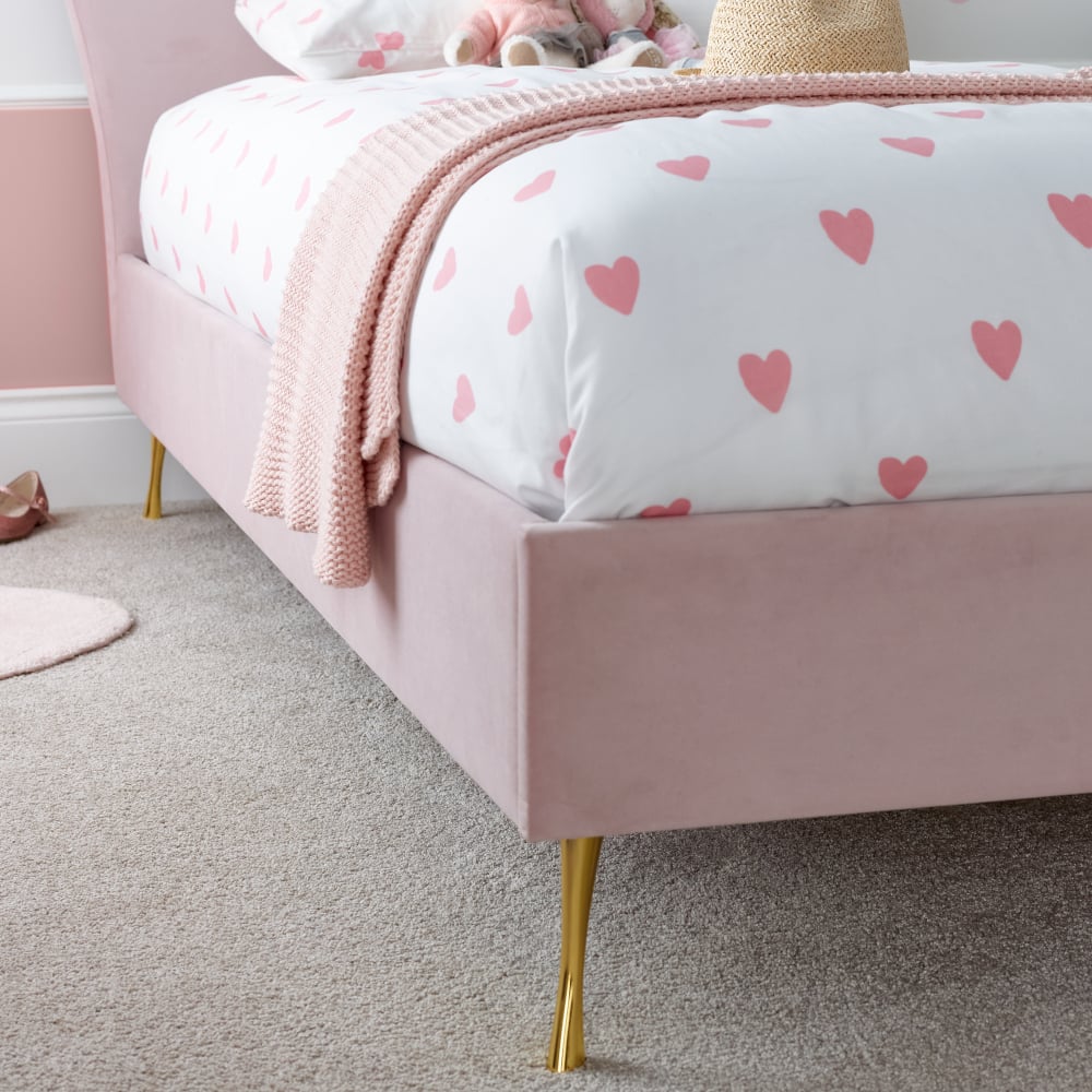 Princess Pink Velvet Kids’ Bed Bed Base Close-Up