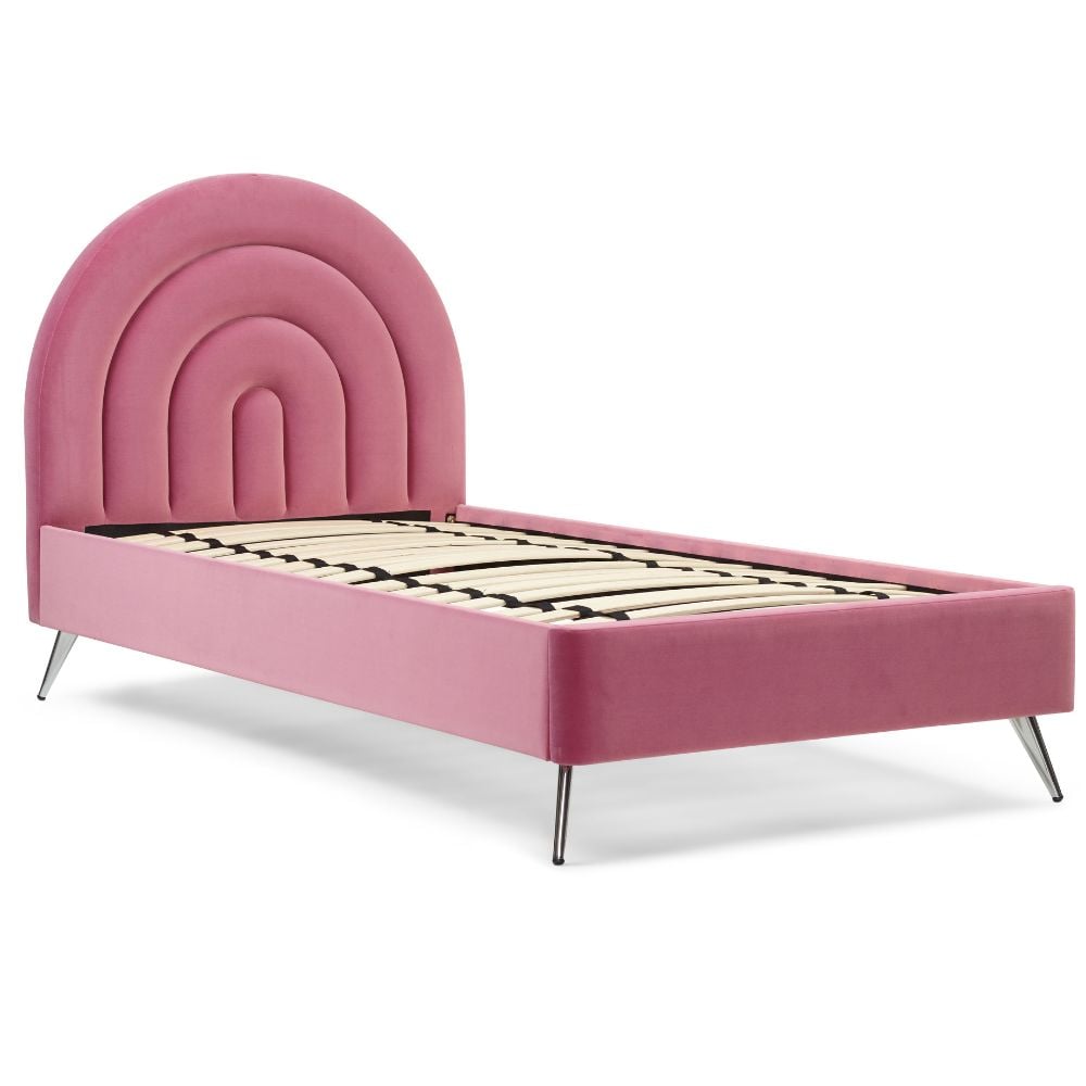 Rainbow Pink Velvet Kids’ Bed Slatted Base Close-Up