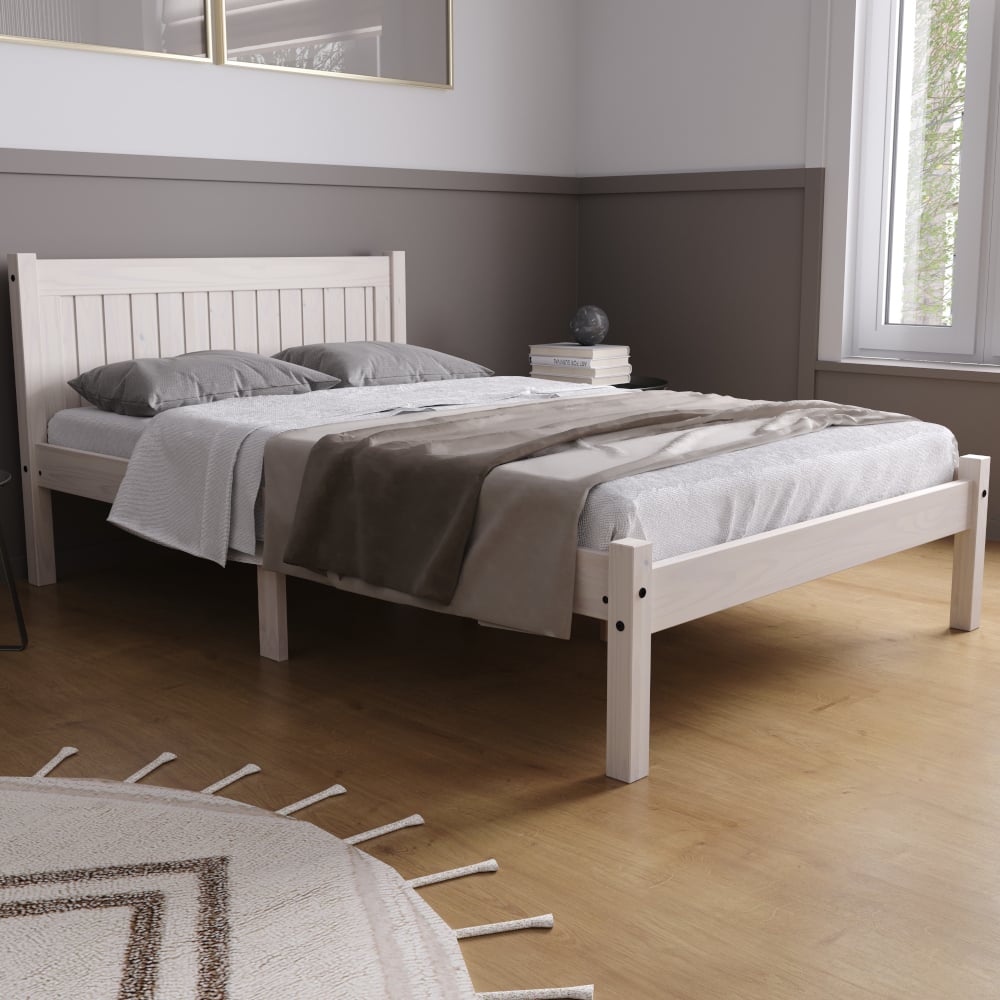 Happy Beds Rio White Washed Single Bed Front Shot