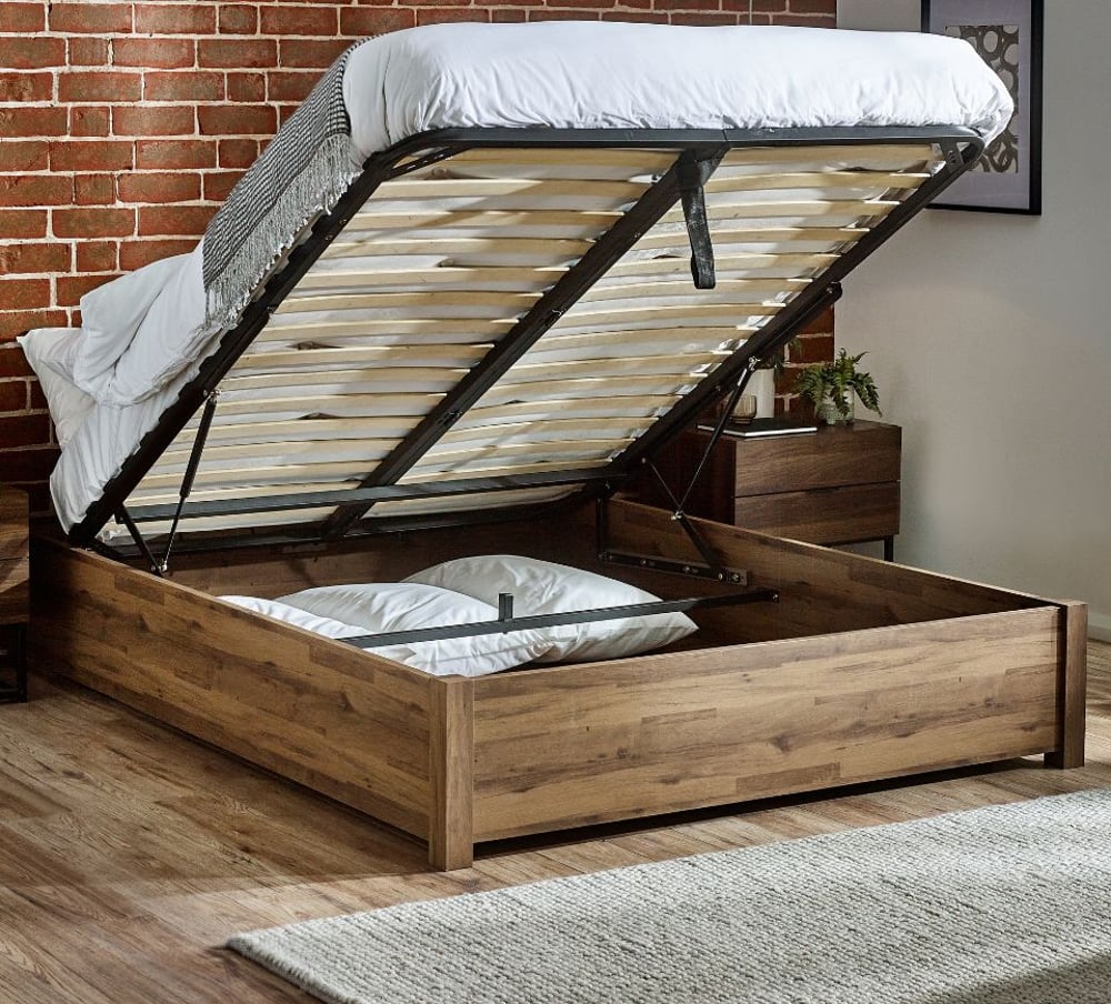 Westbrook Rustic Wooden Platform Ottoman Storage Bed | Happy Beds