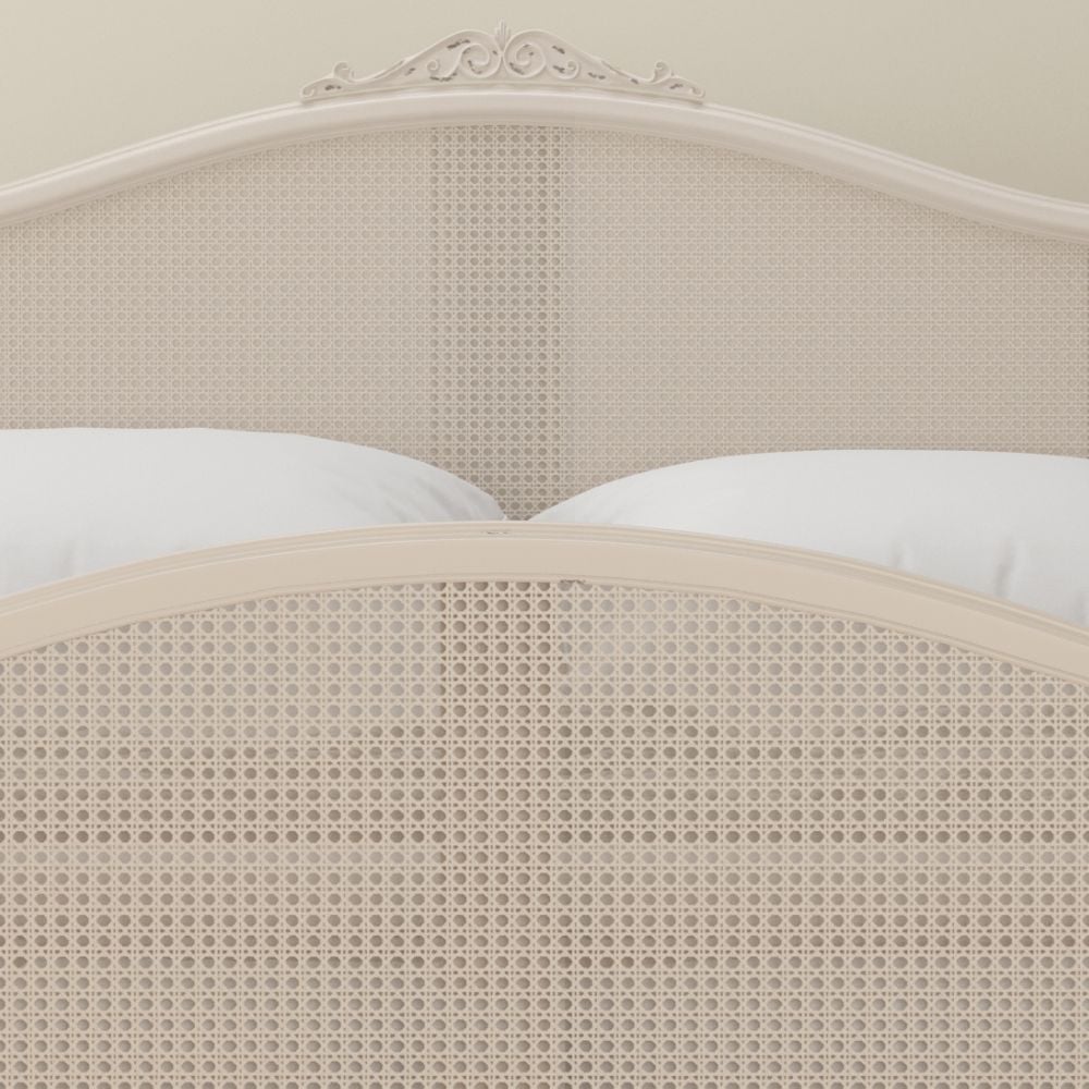 Ivory Rattan Bed Headboard Close-Up