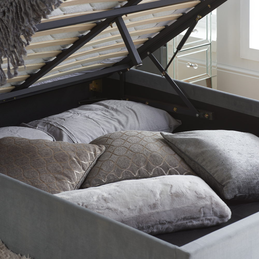 Wilmslow Grey and Silver Velvet Bed Ottoman Close-Up