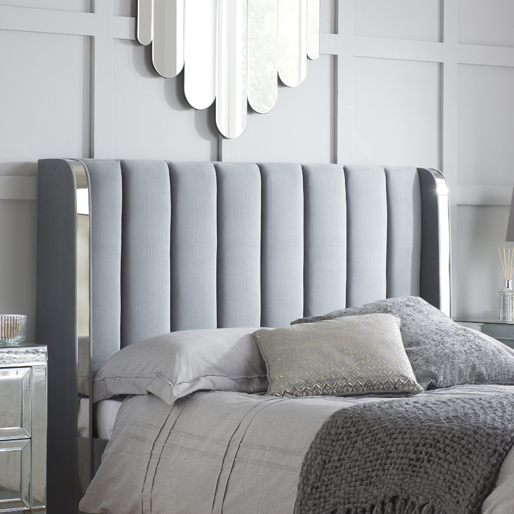 Wilmslow Grey and Silver Velvet Bed Headboard Close-Up