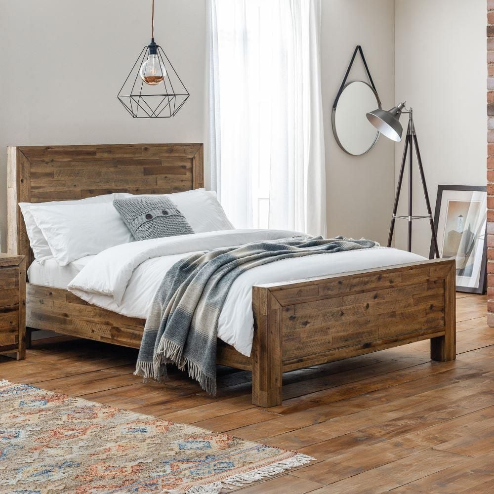Hoxton Rustic Oak Wooden Bed Beds, Modern Oak Bed Frame