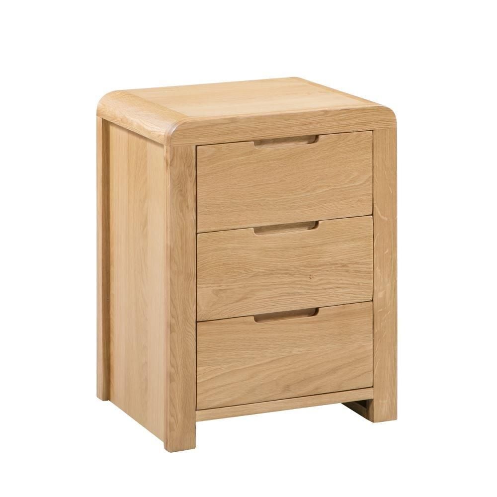 Curve Oak 3 Drawer Wooden Bedside Table Happy Beds