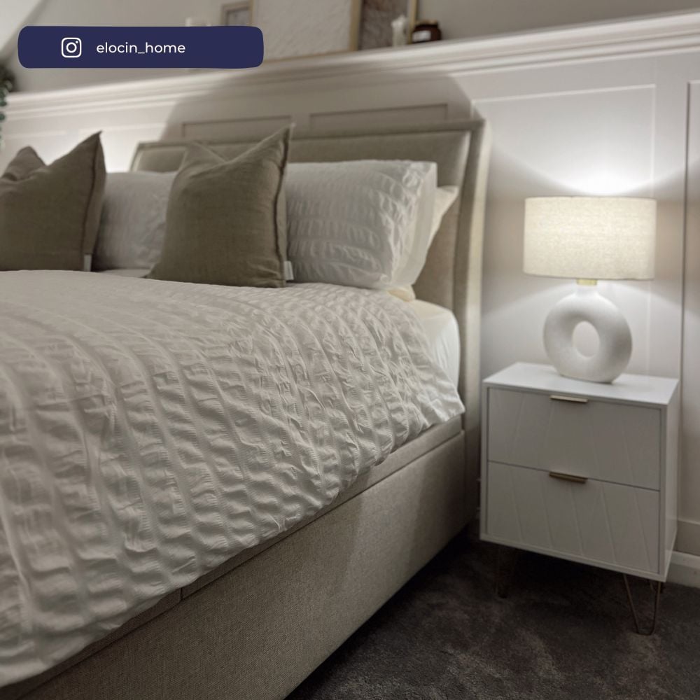 Accent Oatmeal Fabric Ottoman Storage Bed Frame 5ft King Size