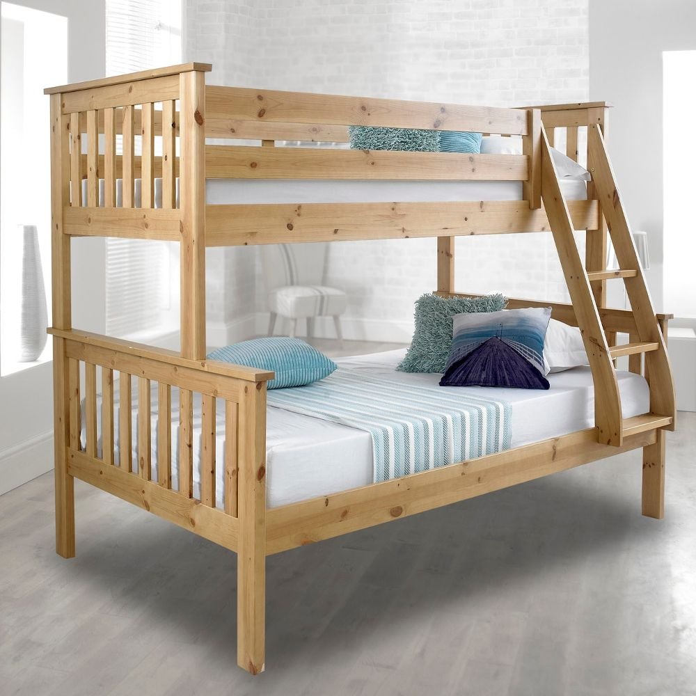 Atlantis Solid Pine Wooden Triple, Bunk Beds With Rails On Top And Bottom