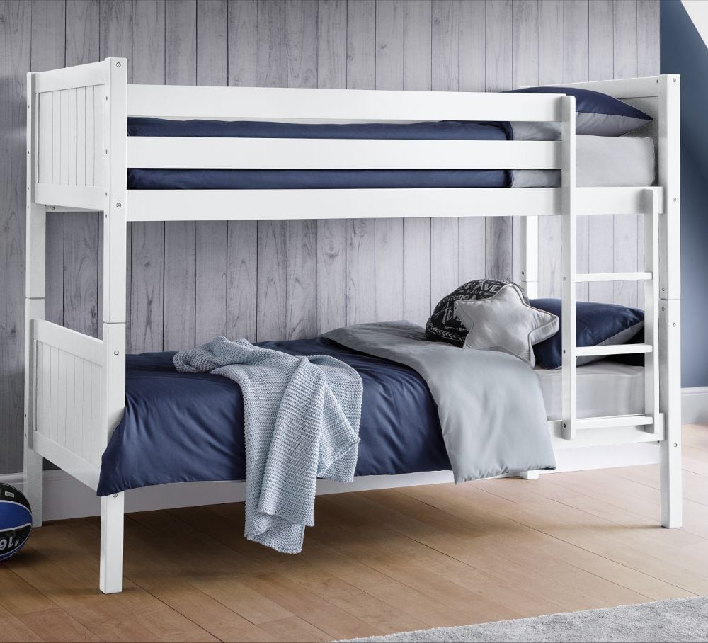 Bella White Wooden Bunk Bed Frame 3ft, Wooden Bunk Beds With Mattresses Included