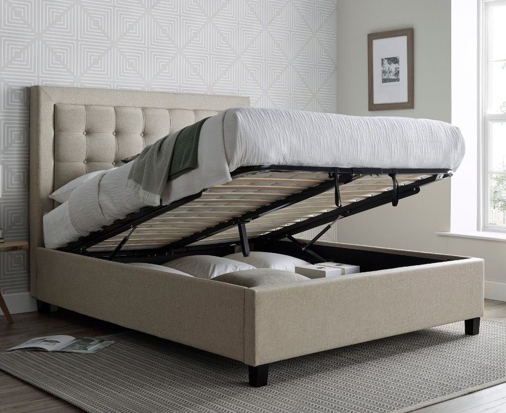 Brandon Oatmeal Fabric Ottoman Bed, Are Ottoman Beds Any Good