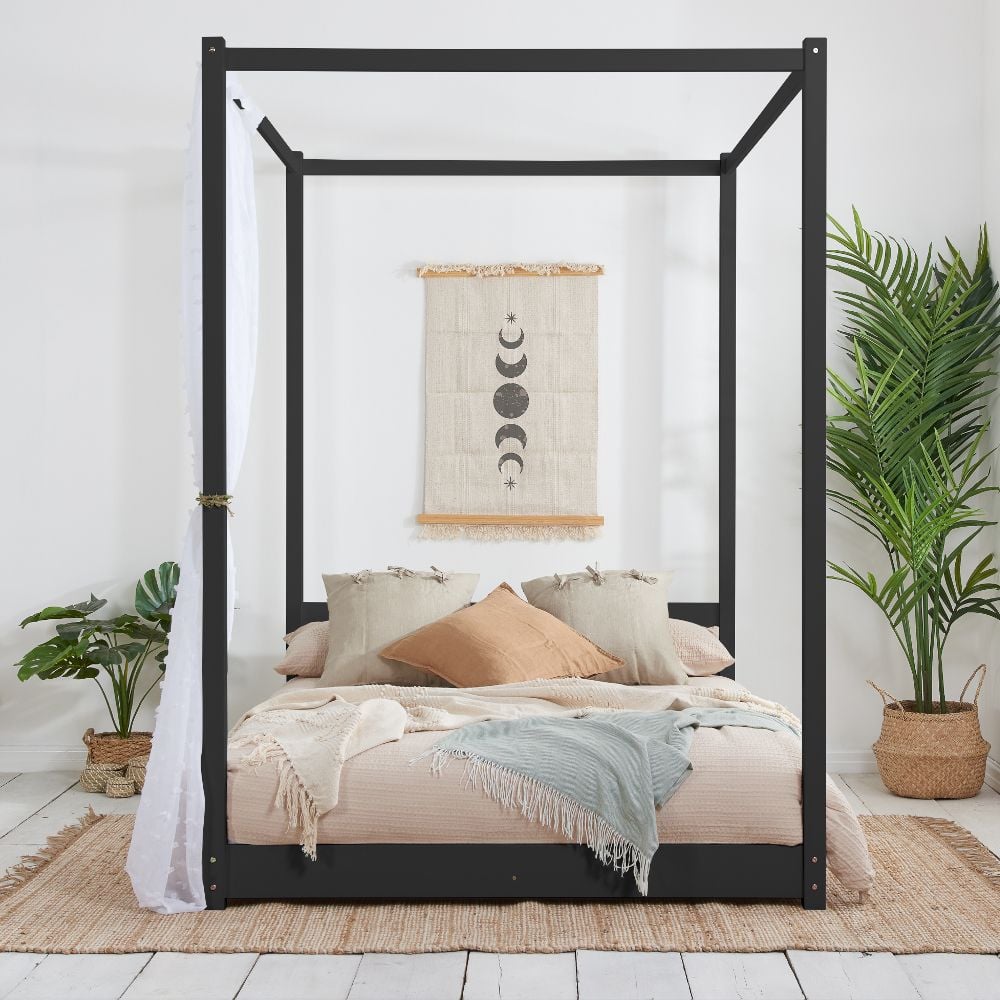 Darwin Black Wooden Poster Bed Frame 4FT6 Double