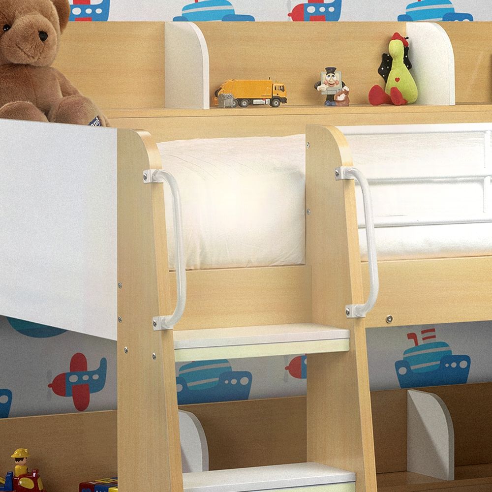 Domino Maple and White Finish Wooden Bunk Bed Happy Beds