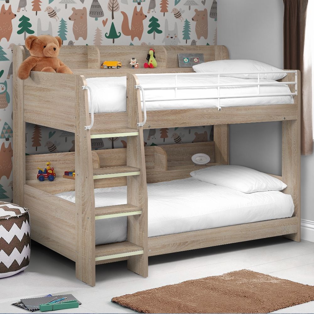 Metal Kids Storage Bunk Bed Frame, Oak Furniture Bunk Beds