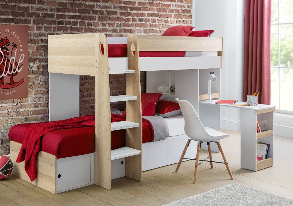 White Wooden Storage Bed Bunk Frame, Oak Furniture Bunk Beds