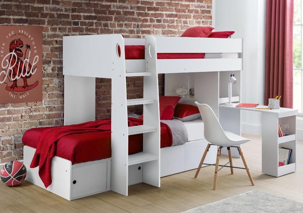 Eclipse White Wooden Storage Bunk Bed, L Shaped Double Bunk Beds Uk
